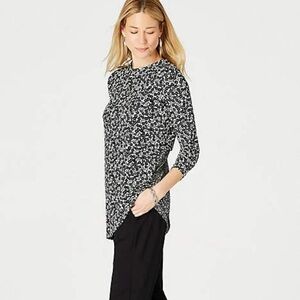 J. Jill Black White Floral Casual Travel Wrinkle Resistant Stretch Tunic Sz L